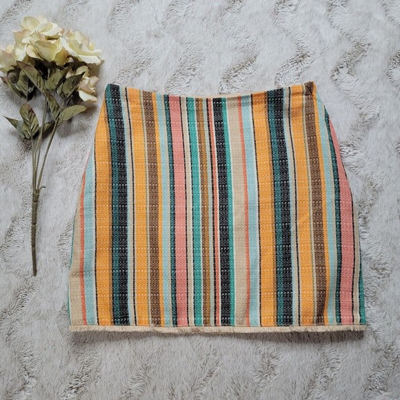 H&M Dresses & Skirts - H&M Multicolor Vertical Stripe Fringe Hem Straight Mini Skirt Size US 6